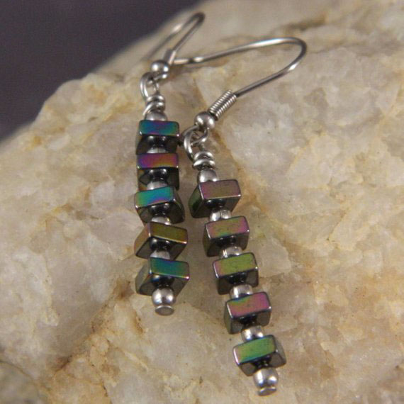 Hematite Colorful Stick Earrings